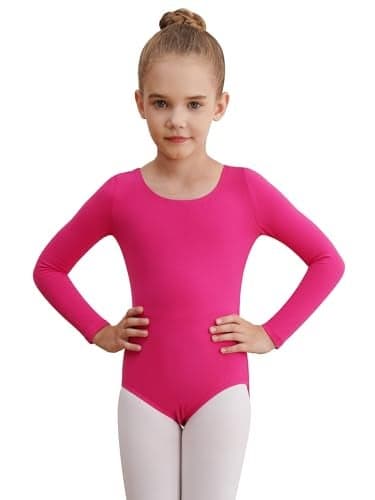 WEGETIT Long Sleeve Black Leotard for Girls Gymnastics Leotards Toddler Dance Ballet Bodysuit (Hot Pink,4-6-Years)