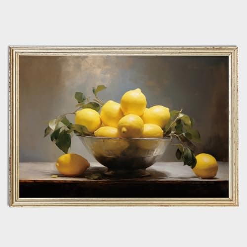 Vintage Lemon Wall Art French Country Still Life Print Canvas Painting Yellow Fruit Pictures Artwork for Wall Antique 16x24inch No Frame