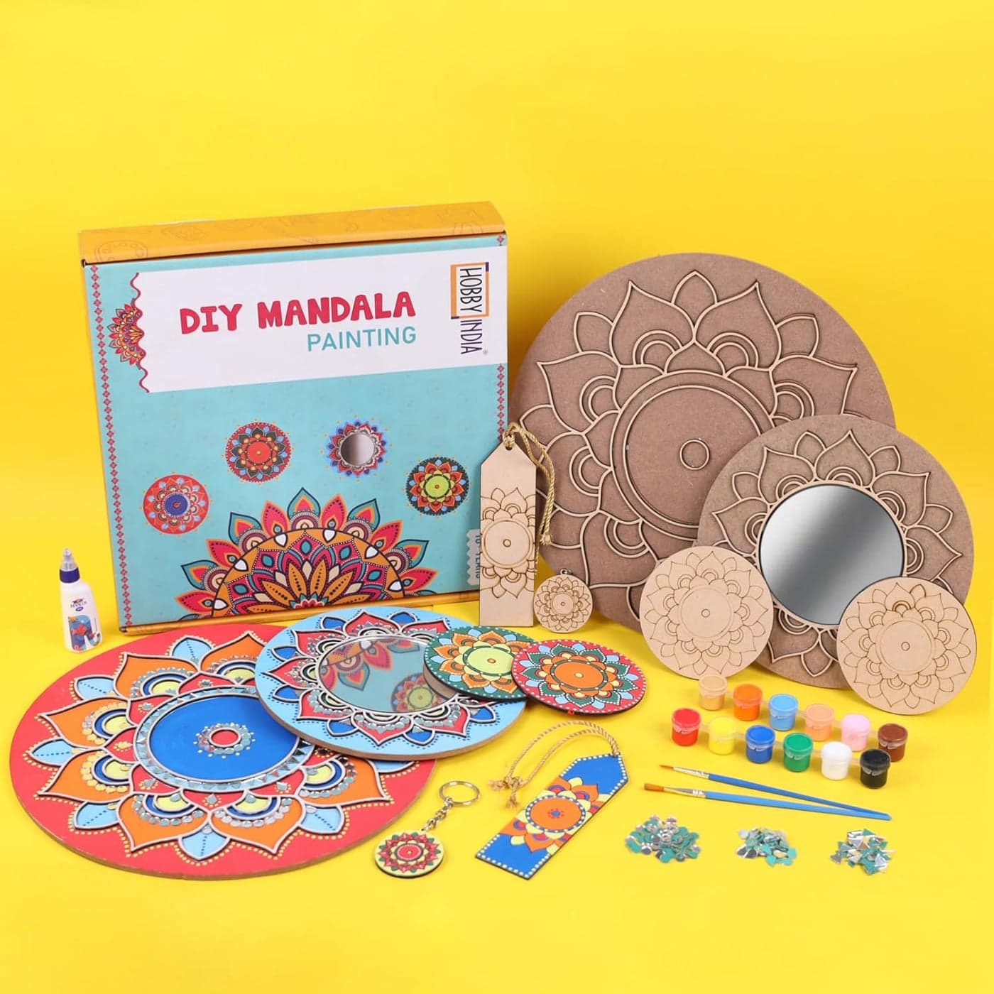 HOBBY INDIA DIY Mandala Painting Kit Coasters Rangoli Art and Craft Kit for Girls Boys 1012 Years Coaster DIY Kit Set of 6 Festive Gifting Home Decor