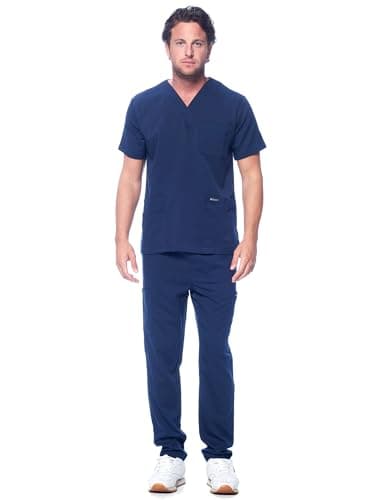 Dagacci Medical Uniform Unisex Women and Mens VNeck Super Stretch Scrub Set Navy S