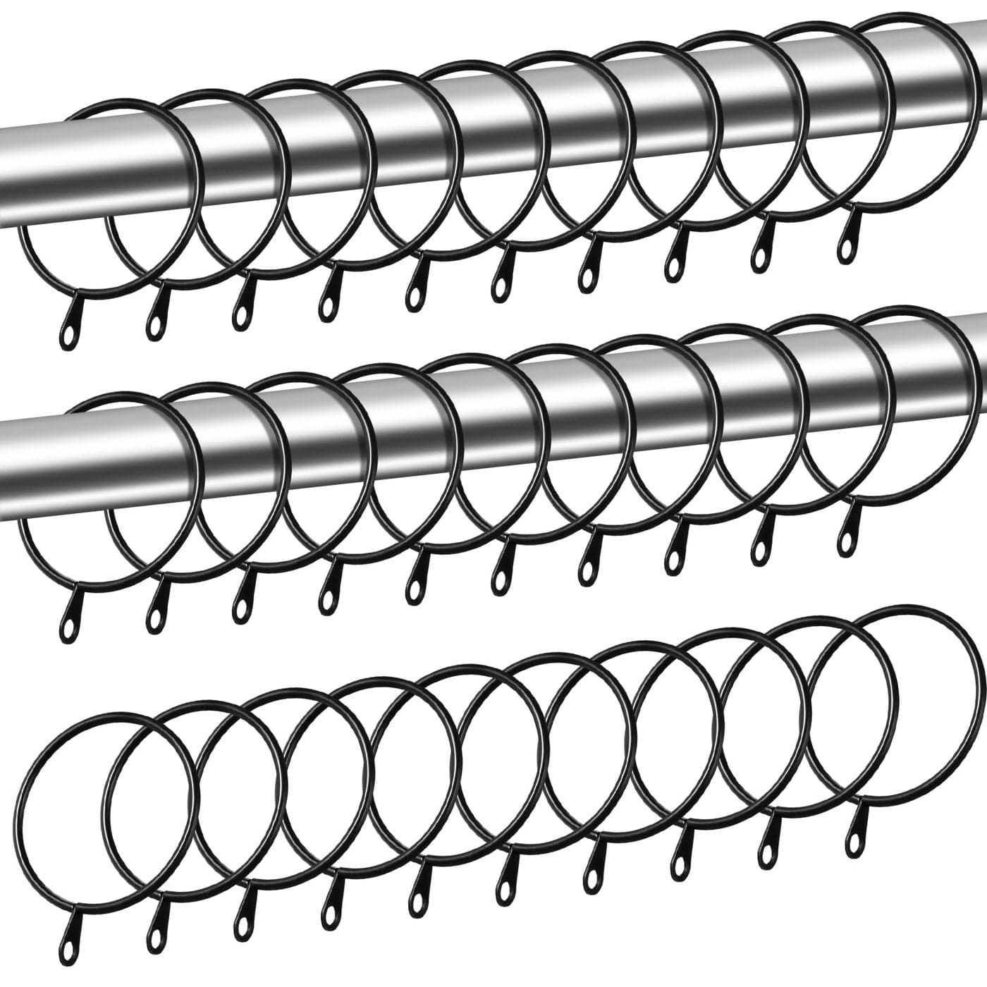 Shappy 40 Pack Metal Drapery Curtain Rod Rings with Eyelets Internal Diameter 197in Fits up to 157in Rod Hanging Drape Sliding Eyelet Black Rings for Window Door Shower Bathroom