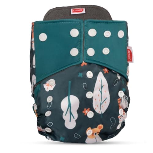 LuvLap Reusable Baby Cloth Diaper, Double Leak Guard, High Absorption, Quick dry, Stain-Proof Comfort & Protection, 3m+, adjustable waist & height with snap buttons, Absorbent insert, Green bunny