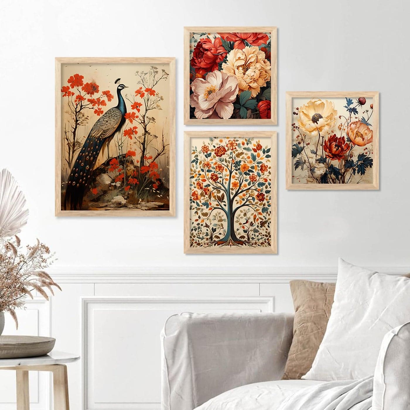 kotart Premium Digital Paintings with Frame for Home Decoration Floral Painting for Living Room Bedroom Office Room Decor Painting for Wall Decoration Set of 4 wall paintings D