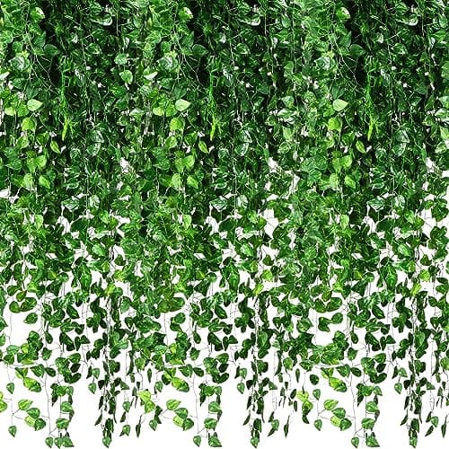 Yuxung 200 Pcs 1444ft Fake Vines Bulk Artificial Ivy Garland Greenery Hanging Vines Plants Green Leaves for Bedroom Wedding Garden Home Wall Jungle Themed Party Decorations