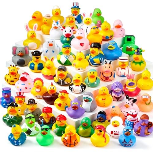 JOYIN 120 Pcs Rubber Ducks Random Assortment Ducks Bulk with Mesh Carry Bag Mini Rubber Duckies for Baby Bath Toys Kids Toddler Summer Pool Toys Birthday Gifts Party Favors