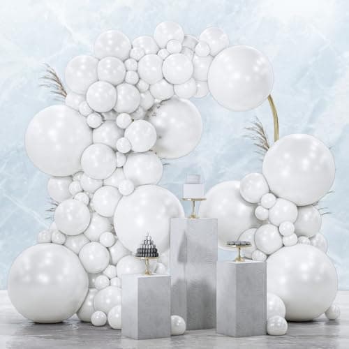 PartyWoo Pearl White Balloons 140pcs Different Sizes Pack of 18 12 10 5 Inch Metallic White Latex Balloon Arch Kit Garland for Wedding Graduation Baby Shower Birthday Party Decorations WhiteZ30
