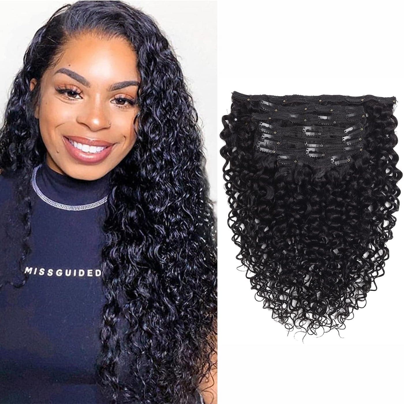 Water Wave Clip In Hair Extensions Human Hair 20 Inch Curly Hair Extensions Clip In Human Hair for Black Women 8A Water Wave Hair Clip Ins Soft Brazilian Remy Hair Thick Ends