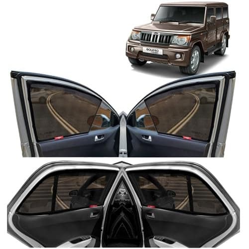 KINGSWAY Accessories Car Side Window Sun Shade Only Compatible with Mahindra Bolero (2020 Onwards), Front Half Cut & Rear Zipper Magnetic Curtains - Heat-Resistant Custom-Fit Shades, Pack of 6 Pcs