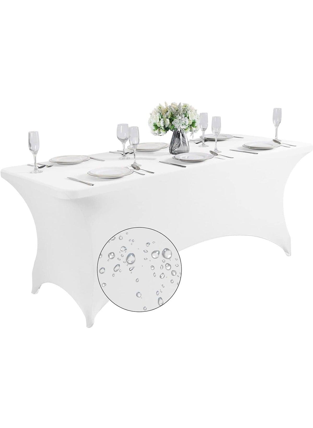 Spandex Tablecloth , 183*76*73CM Washable and Wrinkle Resistant Stretch Rectangular Fitted Patio Table Cover for Event, Wedding, Banquet & Parties (6FT,White)
