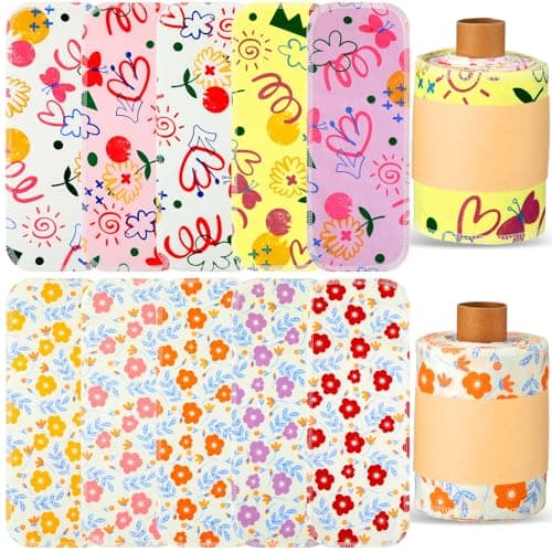 VitalCozy 50 Pcs Reusable Toilet Washable Bidet Towels Rerollable Cloth Wipes Paperless Towels Roll Absorbent Cotton for Kitchen Paperless DishclothsBright Flower