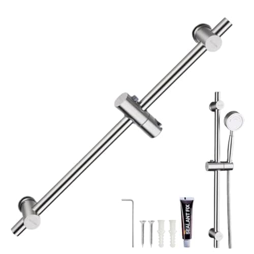 HASTHIP® Shower Slide Rail, 25.9'' Stainless Steel Shower Head Bar Holder, Variable with Height and Angle Mounting Brackets, Handheld Shower Head Holder for Bathroom, No Drill Installation