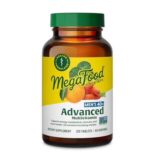 MegaFood Mens 40 Advanced Multivitamin for Men DrFormulated Choline Vitamin B Vitamin C Vitamin D Zinc Real Food Brain Health Immune Support Vegetarian 120 Tabs 60 Servings