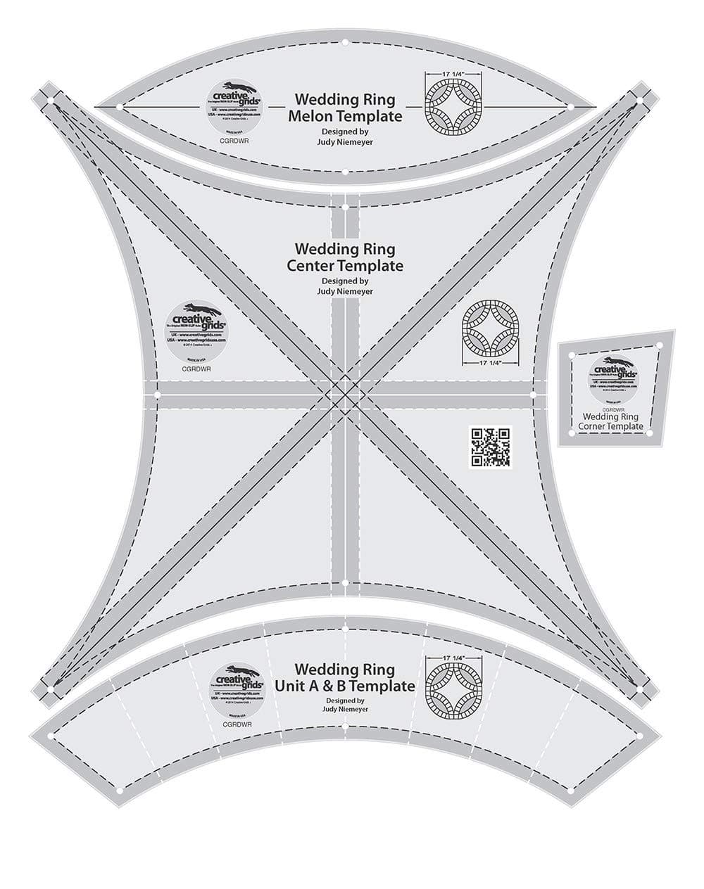 Creative Grids Double Wedding Ring templates Quilt Ruler CGRDWR Made in USA 11in x 11in NonSlip Grip Acrylic Quilting Sewing Crafting Patchwork Ruler Template