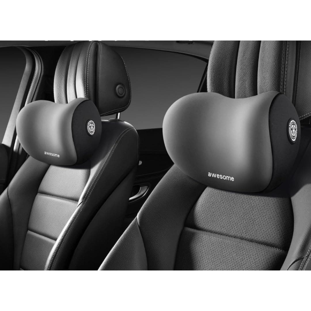 CRENTILA Car Neck PillowNeck Pain Relief For Long Drive Car Seat Back Head Rest Memory Foam Pillow For Driving With Adjustable StrapAnd Breathable Removable Cover Black Standard