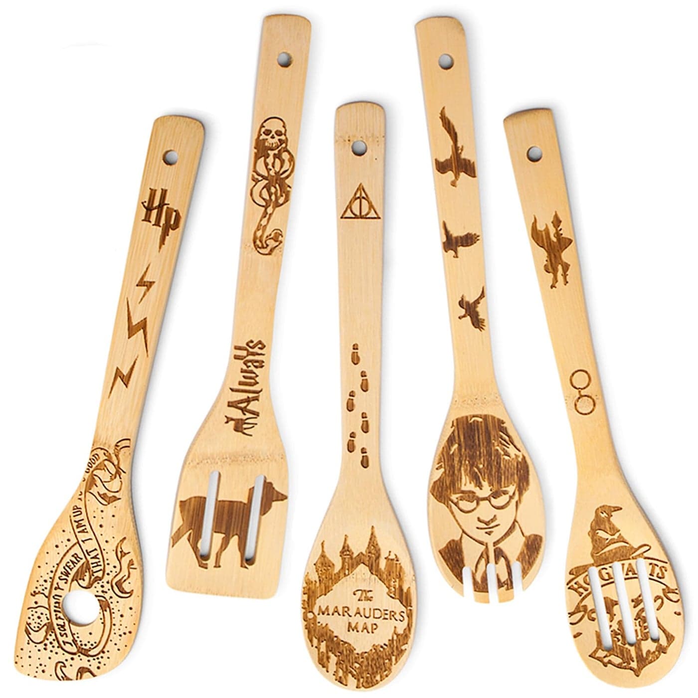 5 PCS Wooden Spoons Cooking UtensilsHarry Potter Baking DecorationHP Bamboo Spatula for Farmhouse Kitchen AccessoriesGifts for Housewarming Wedding Valentines Day