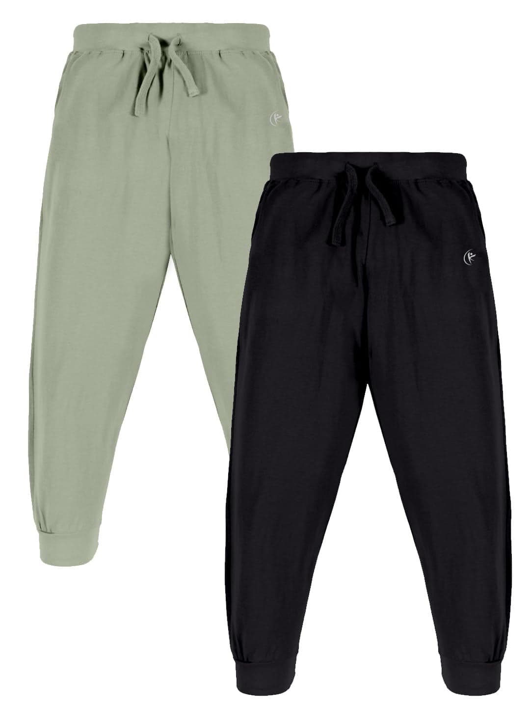 KiddoPanti Boys & Girls Solid Cotton Track Pant Pack of 2, Lt Green & Jet Black, 3-4Y