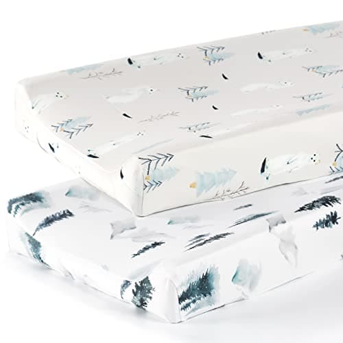 GRSSDER Stretch Ultra Soft Jersey Knit Changing Pad Cover Set 2 Pack Change Table Pad Covers Fit 3234 x 16 Pads Safe and Snug Cute Wild Forest Mongooses for Baby