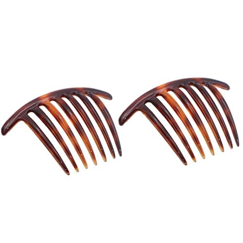Parcelona French Twist 7 Teeth Large 4" Celluloid Set of 2 Flexible Durable Side Hair Comb No Slip Styling Women Hair Accessories Girls Hair Clip, Made in France (Shell)