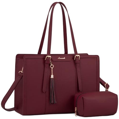 LOVEVOOK Laptop Tote for Women 156 inch Lightweight PU Laptop Bag Large Capacity Computer Bag with Clutch Purse for Business Work Office Travel Claret