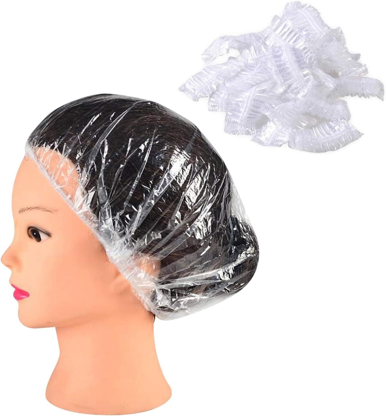 100pcs Disposable Shower Caps KEAIDUO 50cm Extra Large Waterproof Plastic Elastic Bath Cap Thicker Hair Caps for Men Women Long Hair Home USE Hotel Spa and Hair Salon Portable Travel