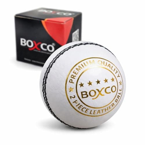 BOXCO White Leather Cricket Ball | Premium 2 Piece Hand and Machine Stitched Ball for T20, One Day & Club Games