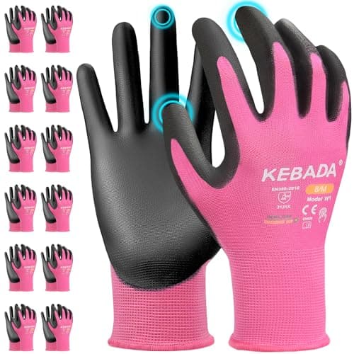 Kebada W1 Work Gloves Women PU Coated Safety Gloves with Grip Touchscreen Ideal for Warehouse Package Handling Construction Gardening Pink XSmall