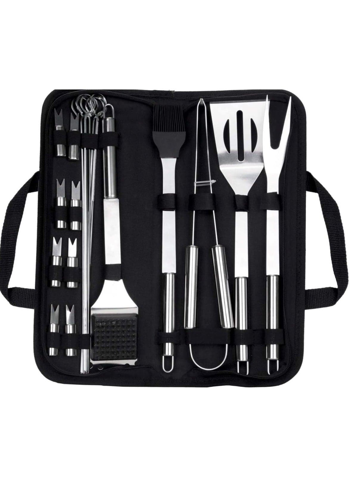 20-Piece Stainless Steel BBQ Accessories Set with Storage Bag Black