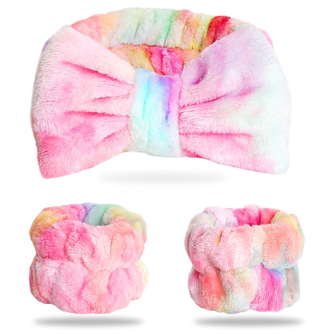 WSYUB Spa Headband and Wrist Bands Makeup Headband and Wrist Towels for Washing Face Fuzzy Bow Headbands Soft Facial Head Bands Shower Skincare Hair Sleepover Party Supplies
