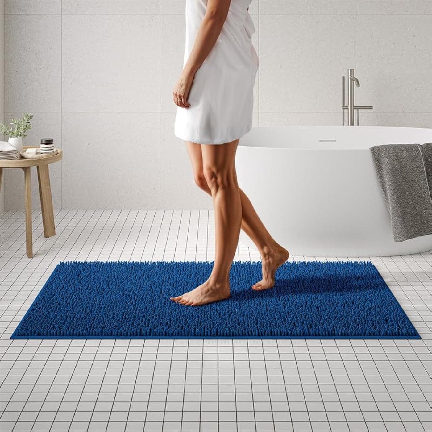 MAYSHINE Plush Shaggy Chenille Bath Mat Extra Soft Super Absorbent NonSlip Bathroom Rug Fluffy Microfiber Area Rug Sets for Bathroom Floor Kitchen Living Room 59x31 Dark Blue