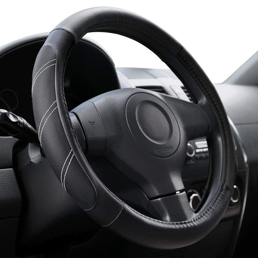 Elantrip Leather Steering Wheel Cover 15 12 to 16 inch Universal Large Soft Grip Breathable for Car Truck SUV Jeep Anti Slip Black