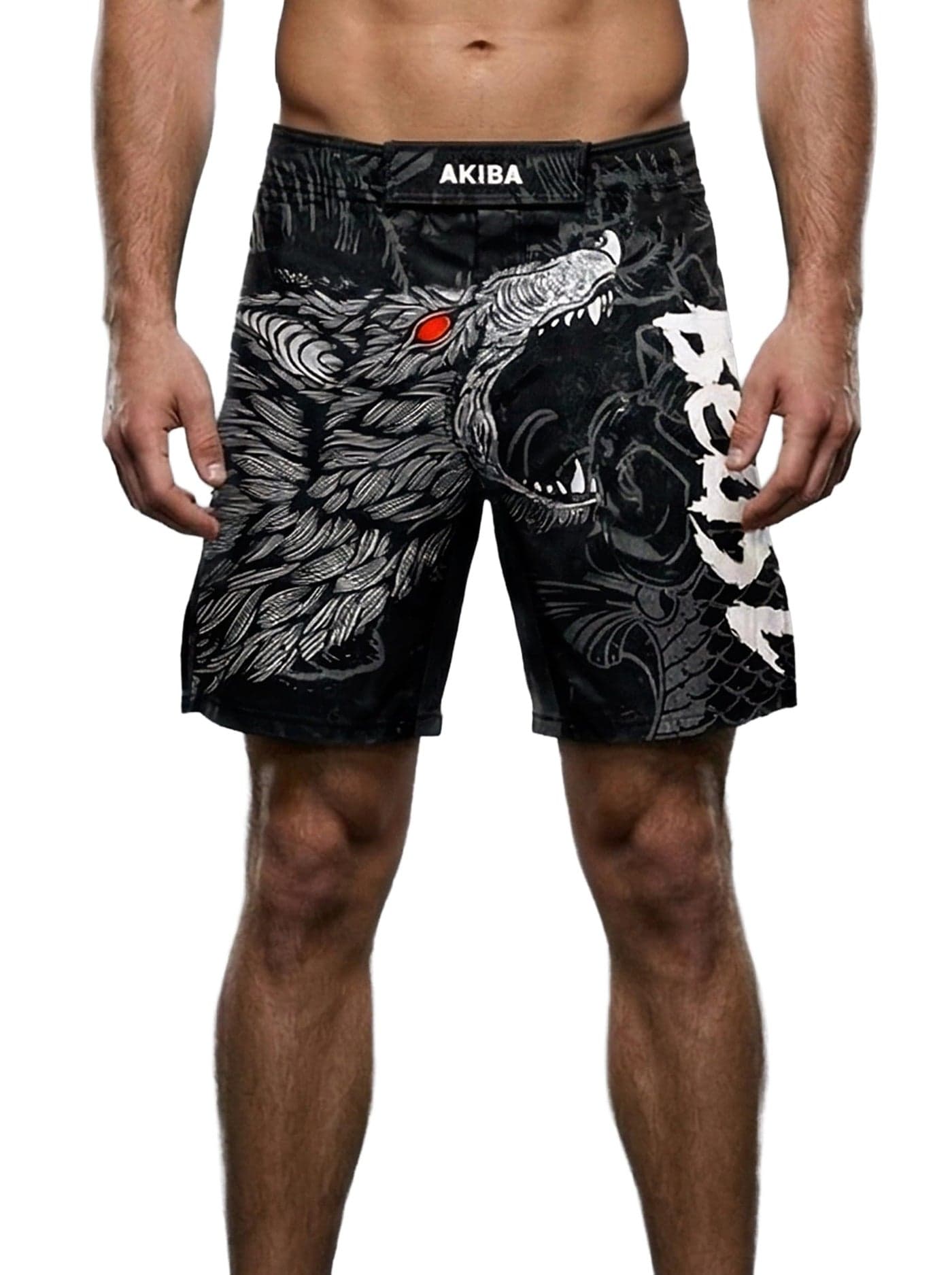 AKIBA Training Shorts for Men & Women (Black, L) – High-Performance Sublimation Printed MMA, Muay Thai, Boxing, and Grappling Shorts | 4-Way Lycra, Regular Rise, Machine Washable