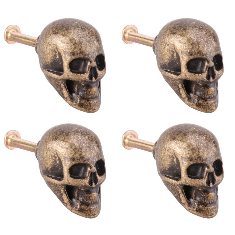 Cucumis Skull Knobs 4 Pcs Zinc Alloy Heavy Drawer Handle Cabinet Hardware Kitchen Cabinet Pulls Cupboard Handles Dresser Drawer Knobs Kitchen Cabinet Hardware with Screws Bronze