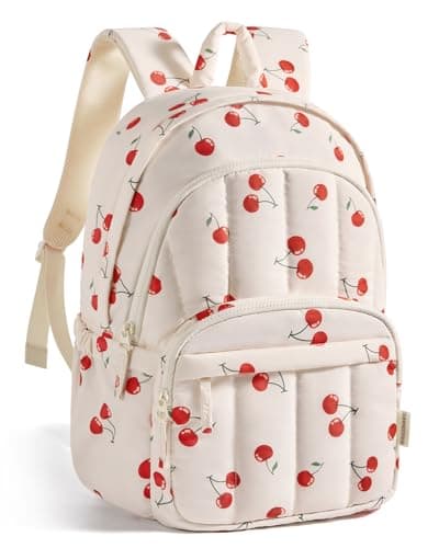 BAGSMART Womens Backpack Small Travel Laptop Backpack for Women, Quilted College Laptop Bookbag, Work Back Pack for Women, Cute Computer Water-Resistant Casual Daypack,Cherry Print
