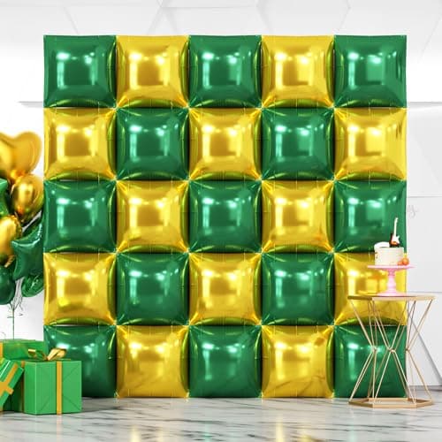 NISOCY 25PCS Christmas Balloons Green Gold Square Foil Balloon Wall Backdrop Double Sided Deep Green Gold Balloons Arch Kit for Birthday New Year Graduation St Patricks Day Party Decorations