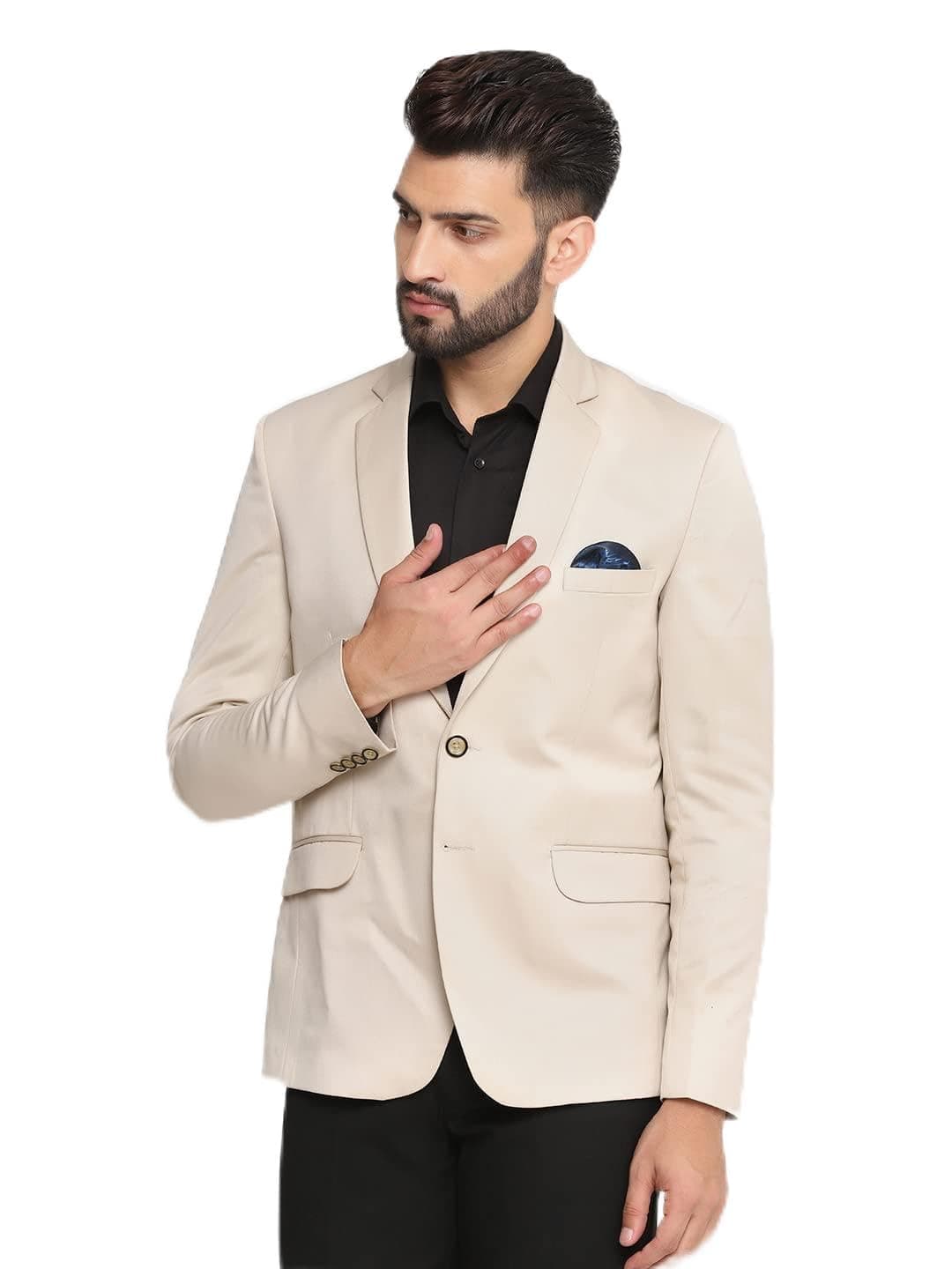 TAHVO Men's Single Breasted Regular Fit Blazer for Occasion, Weddings, Party (Beige, 38)