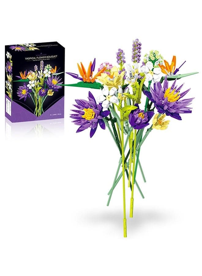 Tropical Flower Bouquet Building Set, 891Pcs Botanical Collection Flowers Brick Kit, Compatible with Lego Flower Bouquet, Home Decor and Flowers Toy Gifts for Girls and Adults