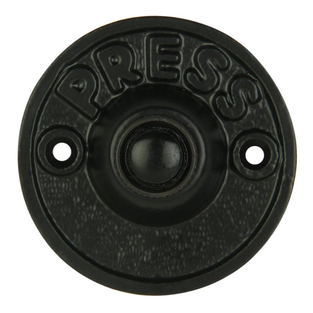 A29 Black Powder Coated Cast Iron Doorbell Button 2 59 Diameter with Recess Mounting Antique Round Design Wired for TwoWire Chimes Weather Resistant Vintage Style Easy DIY Installation
