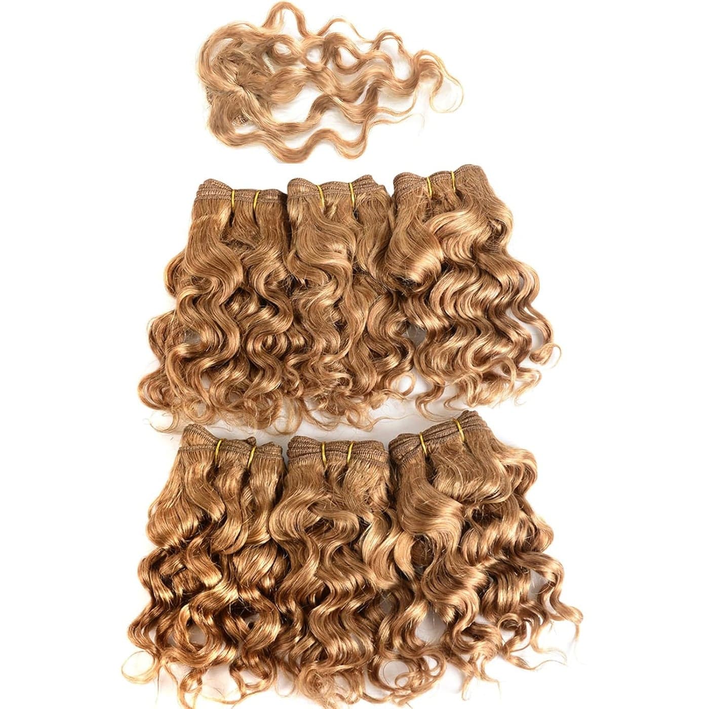 Brazilian Virgin Hair 100 Human Hair Weave Bundles Curly Hair Brazilian Hair Bundles 6 bundles 8 inches with 1 small closure 27 Blonde Color 230 Grams