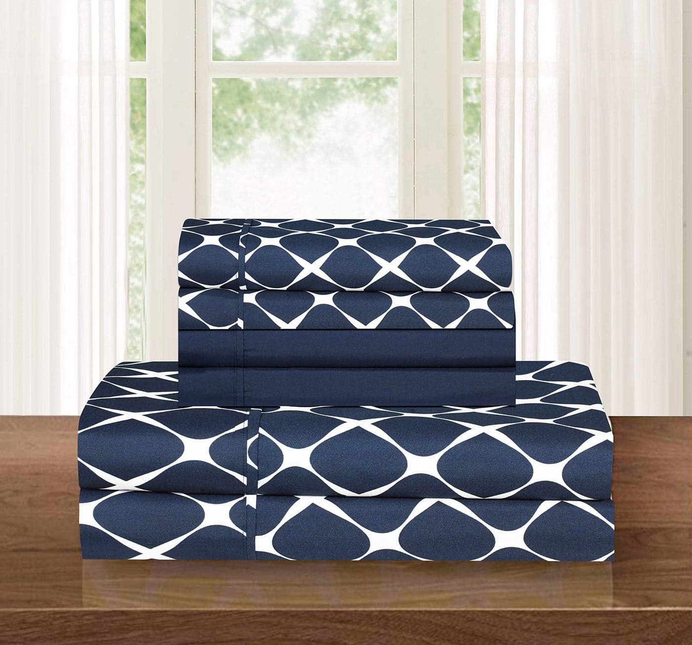 Elegant Comfort Luxury Softest and Coziest 6Piece Bed Sheet Set Wrinkle Resistant Milano Trellis Pattern1500 Thread Count Egyptian Quality Microfiber Bedding Set King Navy Blue