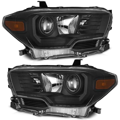 WEELMOTO Headlights for 2016-2023 Toyota Tacoma Models (Factory Halogen Models ONLY), for 16 17 18 19 20 21 22 23 Tacoma Replacement Headlamp Black Housing