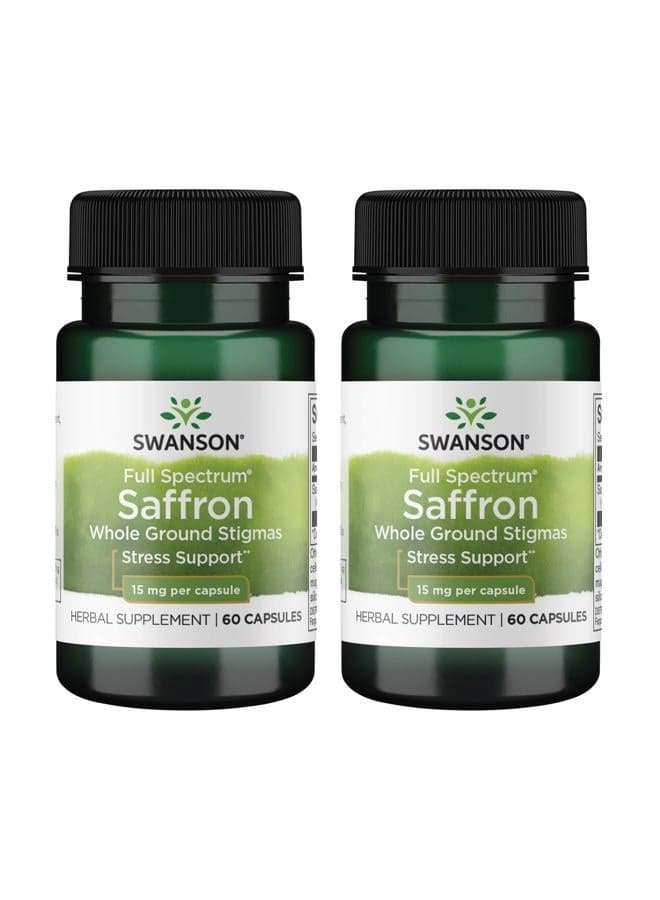 Full Spectrum Saffron (Whole Ground Stigmas)-Herbal Supplement Promoting Natural Mood Support & Stress Management - Organic Spanish Saffron Supplement-(60 Veggie Capsules, 15mg Each) 2 Pack