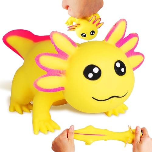 Squishy Axolotl Toy Yellow Stress Balls for Adults Kids Axolotl Sand Filled Stress Toy Cute Axolotl Sensory Fidget Toys Animal Stretchy Stress Relief Squishy Ball Squeeze Toys for Anxiety Relief