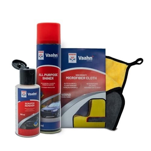 HP Vaahn Car Restoration Kit | Exterior Touch-Up Kit | Scratch Remover (100ml), All Purpose Shiner (300ml) & Microfiber Cloth (40x40 cm, 500 GSM) | Paint Restore & Shine Combo