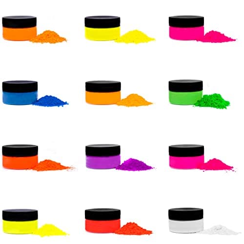 Rolio Fluorescent Neon Powder 12 Jars of Pigment for Paint Dye Soap Making Nail Polish Epoxy Resin Candle Making Bath Bombs Slime 3g
