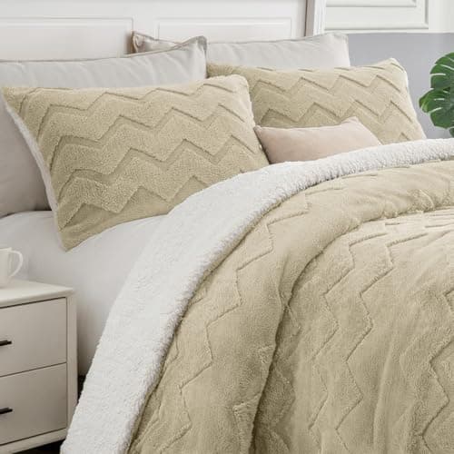 BEDELITE Fluffy Twin Comforter Set - Super Soft Sherpa Linen Comforter for Twin Size Bed, Luxury Warm Bedding Set for Winter, Fuzzy Bed Set 2 piece (1 Comforter, 1 Pillowcase)