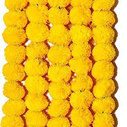 ROYAL SAPPHIRE Artificial Marigold Fluffy Flowers Garlands (Yellow, 5 Pc)