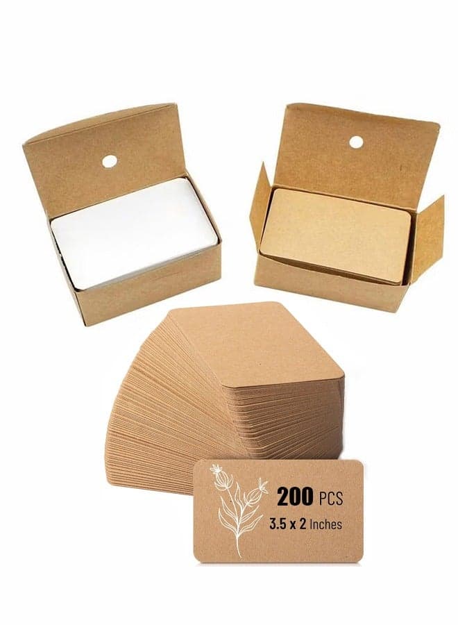 200Pcs Blank Business Card, Kraft Paper Learning Card, Note Card, Thanksgiving Day Message Gift Card (White, Cowhide color)