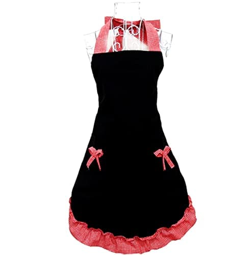 Hyzrz Cute retro Aprons with Pockets for Women Girls Vintage Kitchen Cooking Apron for Mother Gift (Red)