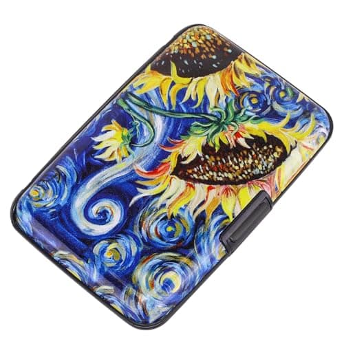 ELFISH Mini RFID Aluminum Wallet Credit Cards Holder Business Card Case Metal ID Case for Men Women (Sun flower)