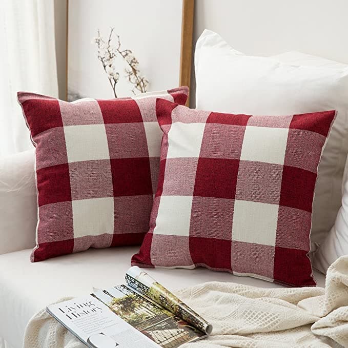 The Purple Tree Christmas Checkered Cushion Cover for Living Room Sofa (Pack of 2, 16x16 inch) Christmas Theme Cushion Cover, Sofa Christmas Decor